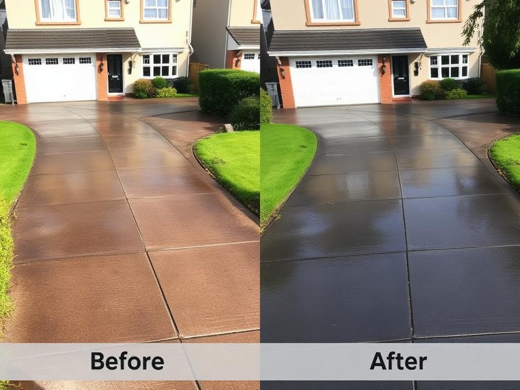 Residential driveway being power washed